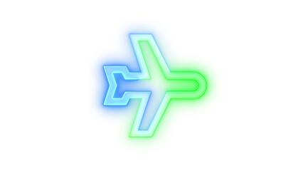 Obraz premium Neon icon airplane symbol blue green color transparent background