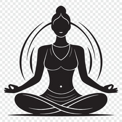 a black silhouette of a woman meditating with a necklace on it.