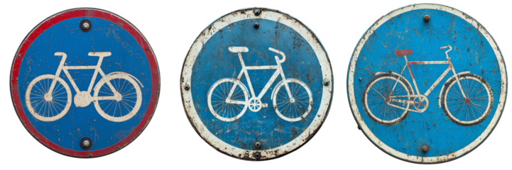 A blue bicycle path road sign  isolated on Transparent