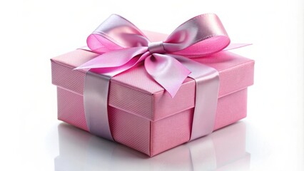 Obraz premium Elegant pink gift box with ribbon and bow on white background, gift, present, box, pink, elegant, ribbon, bow