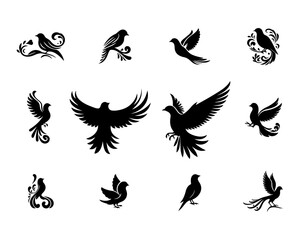 Elegant birds silhouette vectors