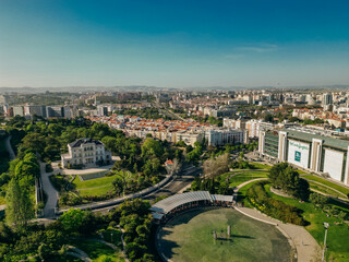 Obraz premium AERIAL View of Eduardo VII park with labyrinth in Lisbon, Portugal 