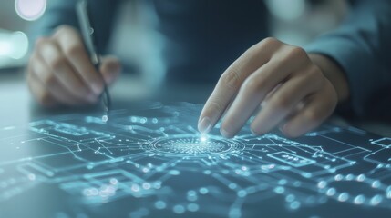 Close-up of a Person Interacting with a Tablet Featuring a Fingerprint Scanner, Emphasizing Technology and Digital Security in Modern Life