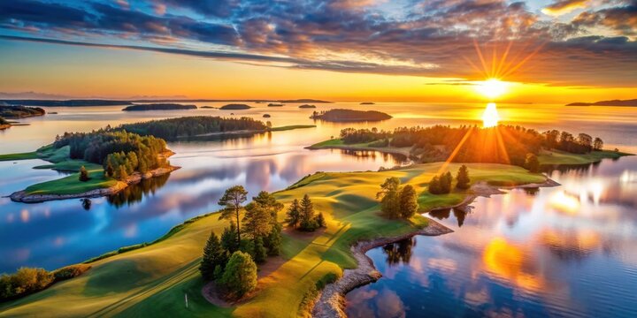 Majestic sunrise over the archipelago in Golf Bothnian Bay, Sweden, landscape, archipelago, Sweden, sunrise