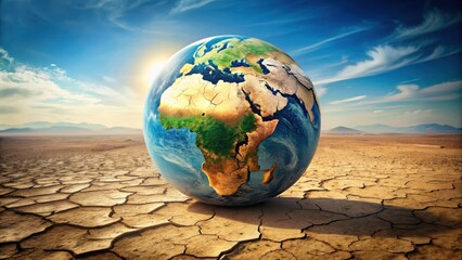 A globe showing the spread of desertification due to global warming , desertification, global warming, impact, environment