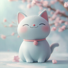 Cherry Blossom Cat Character Illustration