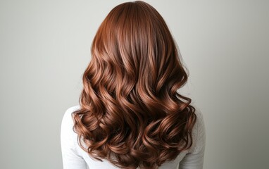 Fototapeta premium Brown synthetic wig with soft waves, front and side angles on a mannequin head, highlighting hair texture and styling