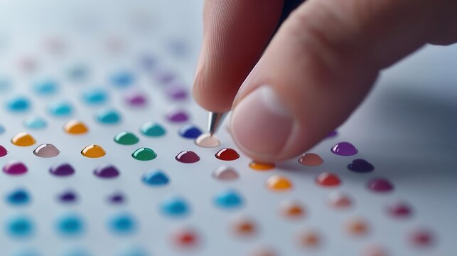 Close-up of a person analyzing a scatter plot of competitor products in a market matrix, Competitor Positioning, Market Analysis