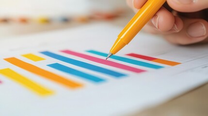 Naklejka premium Close-up of a person highlighting key areas on a market research report, Market Insights, Positioning Strategy