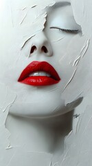 Art Oil Painting Brush Strokes White Paint of Female Face with Lips, Abstract, Texture, Pattern Background, Wallpaper, Cover and Screen of Smartphone, PC, Laptop, 9:16 and 16:9 Format