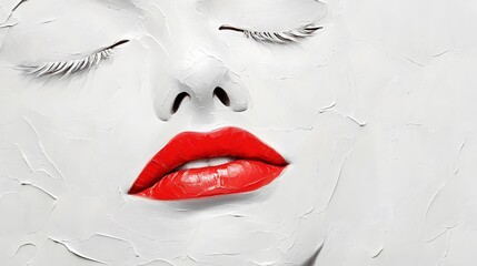Fototapeta premium Art Oil Painting Brush Strokes White Paint of Female Face with Lips, Abstract, Texture, Pattern Background, Wallpaper, Cover and Screen of Smartphone, PC, Laptop, 9:16 and 16:9 Format