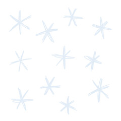 Set of snowflakes drawn with marker, on transparent background