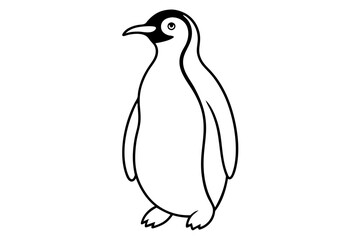 Black penguin silhouette, line art icon, vector illustration on white background.