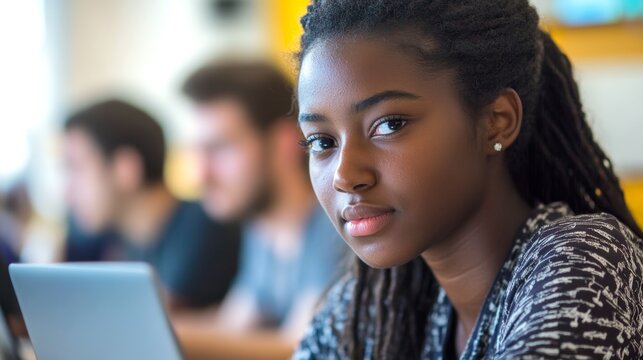 Female Developer at Coding Bootcamp with Diverse Teammates
