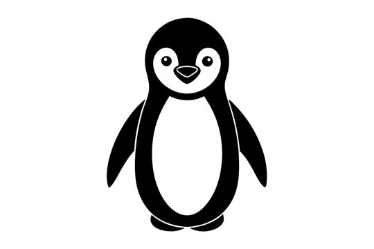 recommend clip art: Black penguin silhouette, line art icon, vector illustration on white background.