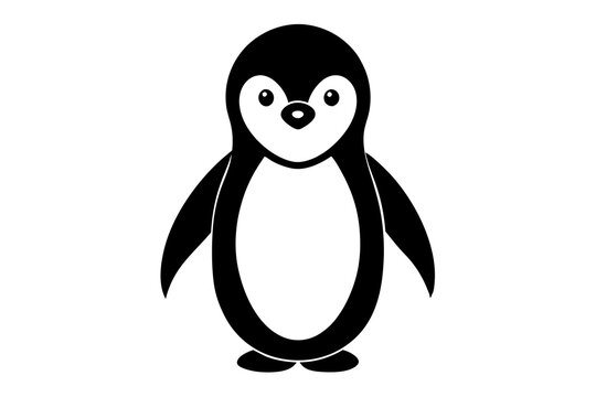 recommend clip art: Black penguin silhouette, line art icon, vector illustration on white background.