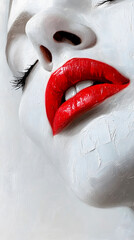 Obraz premium face, woman, beauty, model, makeup, fashion, eye, eyes, red, child, paint, glamour, people, art, closeup, mask, lips, halloween, person, make-up, skin, close-up, colorful, look