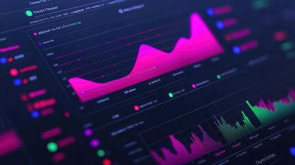 Animated SEO dashboard with interactive graphs and metrics, real-time data, business performance