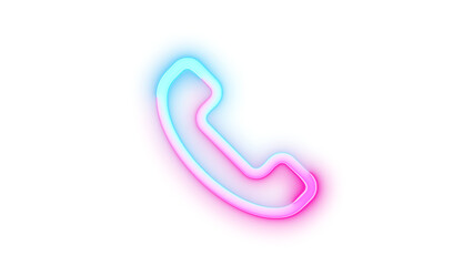 Neon icon phone symbol cyan pink color transparent background