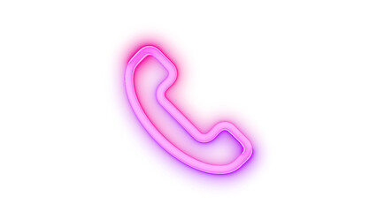 Neon icon phone symbol pink purple color transparent background