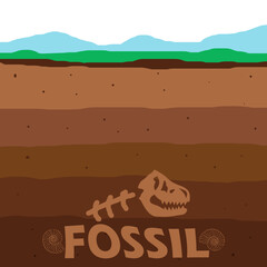 National Fossil Day celebrates on second Wednesday in October. Illustration of dinosaur bones in the earth's deep soil