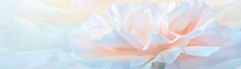 A close up of a white flower with a blue background