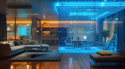 A modern lifestyle where homes are made of holograms, with rooms that can change shape, size, and decor instantly based on the occupant's mood and needs