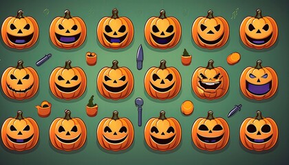 halloween pumpkin set. icon. logo. vector. design. art. pumpkin smile. smiling.