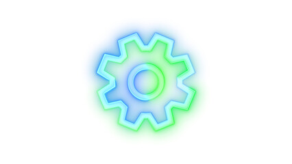 Neon icon setting gear symbol blue green color transparent background