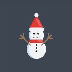 snowman wearing Santa hat in flat vector design