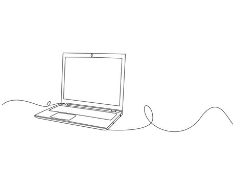 recommend clip art: Continuous one line drawing of laptop gadget. One line drawing illustration of modern laptop or notebook. International technology day concept line art. Editable outline