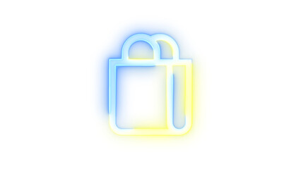 Neon icon shop symbol blue yellow color transparent background