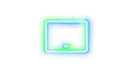 Neon icon tablet device symbol blue green color transparent background
