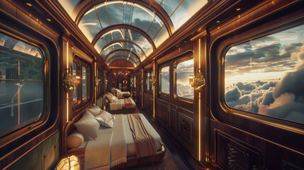 Fototapeta premium A luxury travel experience aboard a train that crosses through time zones so quickly it feels like you're moving through different eras, from the past to the future