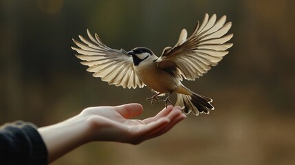 Hand Releasing Bird with Wings Flapping Mid-Air