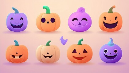 Naklejka premium halloween pumpkin set or set of halloween pumpkins. new