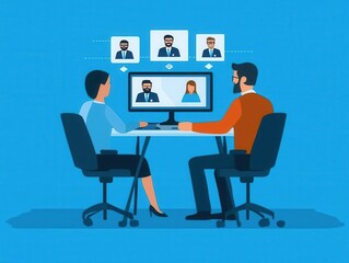 Loan officer assisting a client through a virtual meeting platform, remote banking, personal finance