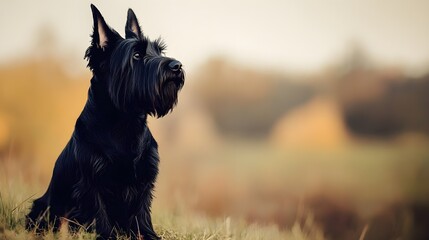 A Scottish Terrier sitting proudly on a , showcasing its distinctive beard and pointy ears
