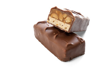 Chocolate bars, whole and half sweet candies isolated on transparent background