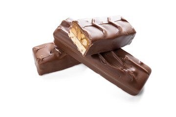 Chocolate bars, whole and half sweet candies isolated on transparent background