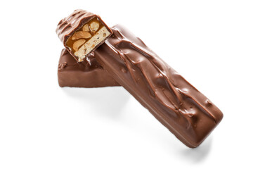 Chocolate bars, whole and half sweet candies isolated on transparent background