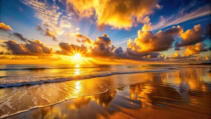 Sunrise casting a golden glow over a beautiful coastal landscape, sunrise, coastal, beauty, ocean, golden hour, nature