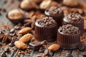 Indulgent Chocolate Delights Surrounded by Nuts and Spices