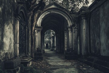 A Dark and Mysterious Archway in a Historic Cemetery
