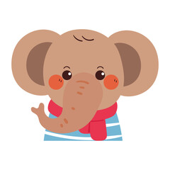 hand drawing cartoon elephant wearing pink scarf. cute animal drawing, doodle for autumn winter vibes