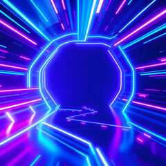3D illustration of blue and purple futuristic sci fi techno lights cool background