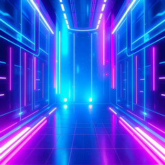 3D illustration of blue and purple futuristic sci fi techno lights cool background