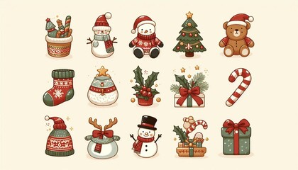 Charming Christmas Icons Collection: Festive Decorations and Holiday Cheer