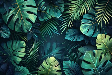 Naklejka premium Lush Tropical Foliage in Vibrant Green Hues