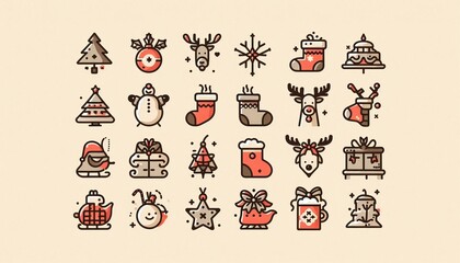 Charming Christmas Icons Collection: Festive Decorations and Holiday Cheer